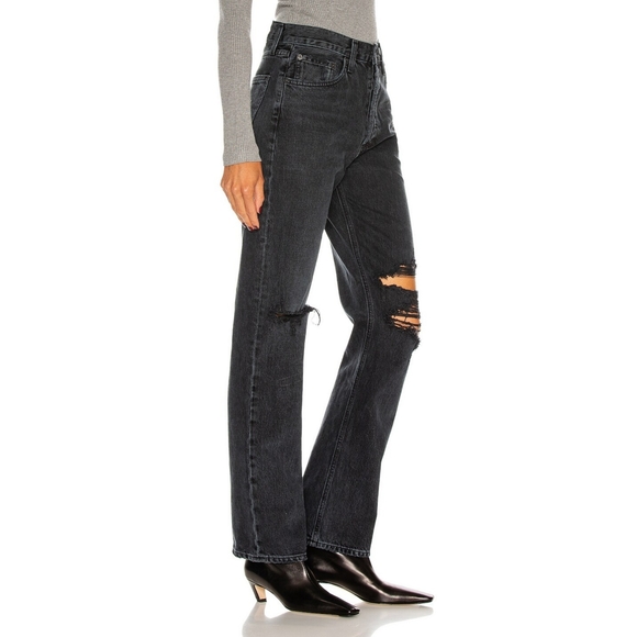 NWT! AGOLDE Lana Jean Sz 32 Mid Rise Vintage Straight Distressed Black Disorder - Picture 2 of 12